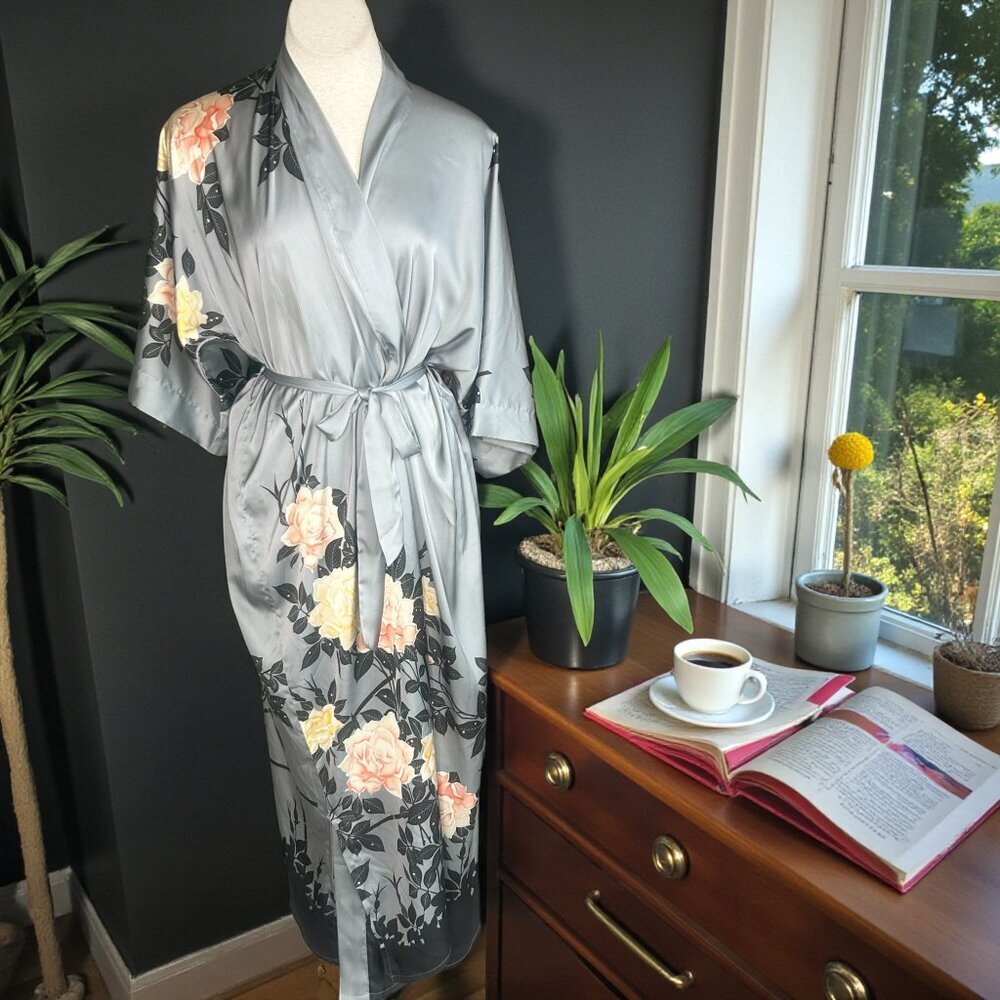 Old Shanghai Vintage Asian Floral Kimono Robe One Size
